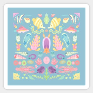 Pastel Tropical Sea Creatures in Gouache Sticker